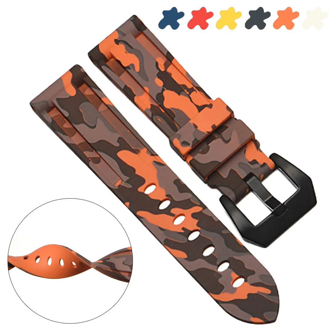 

Camouflage Silicone Strap or Samsung Gear S3 Colorful Rubber Strap Diving Watch Chain Waterproof Watch Accessories 22mm 24mm