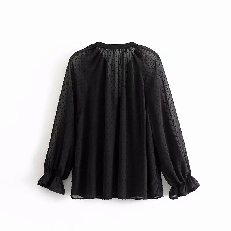  new women fashion v neck single buckles black chiffon Shirt blouses women lantern sleeve femininas 