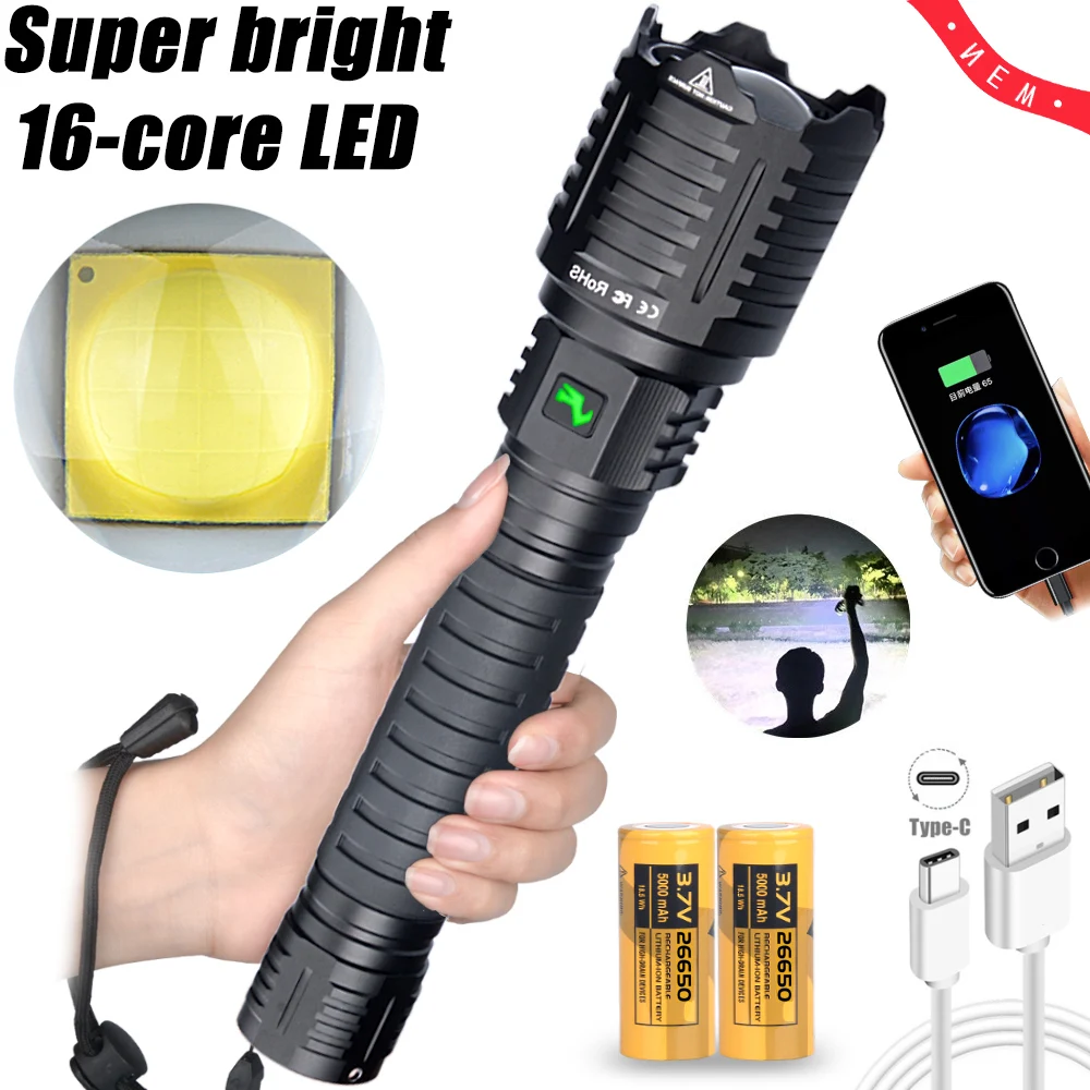 Светодиодный фонарик XHP160, самый мощный фонарик, 16 ядер, USB, масштабируемый 26650, ручной фонарь для самообороны XHP90, тактический охотничий фонарь|Фонарики и осветительные приборы| | АлиЭкспресс