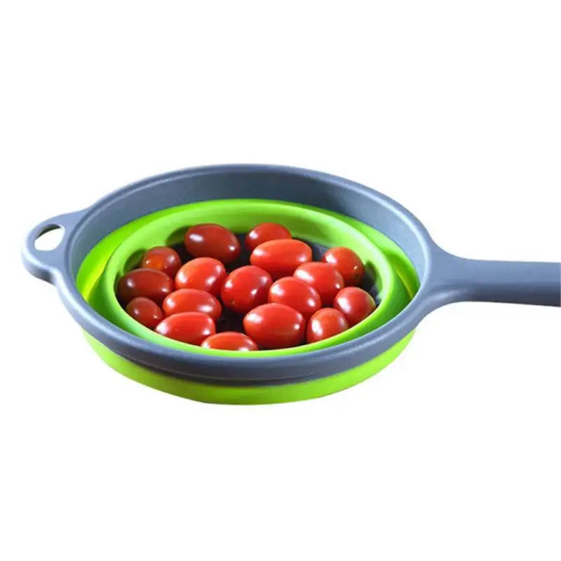 1PC Folding Silicone Plastic Colander Drain Basket Fruit Vegetable Washing Strainer Collapsible Drainer With Handle Kitchen Tool