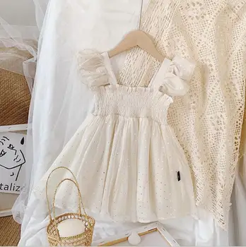 

2020 Summer New Children Baby Dot Pleats Dresses , Girls Princess Sweet Clothes 6 Pieces/lot Wholesale