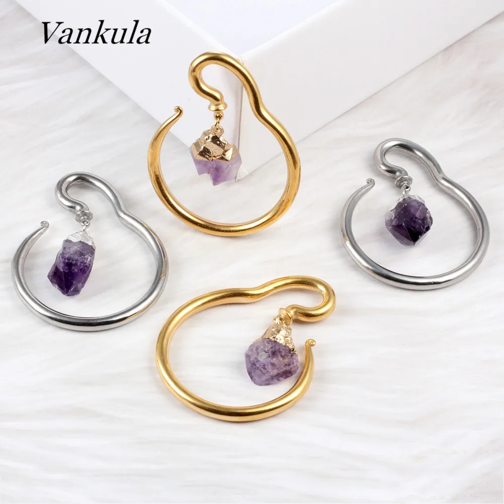 Vankula 2PCS 2021 Fashion Natural Stone Ear Weights Stainless Steel Plugs Hooks Gauges Expander Body Piercing Jewelry Earring