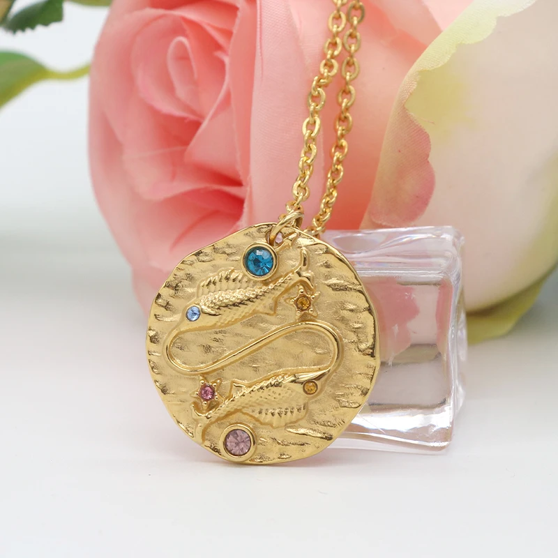 gold Pisces KLDY Twelve созвездия колье для женщин нержавеющая сталь Зодиак ожерелье подвеска серебряная с золотом цепь ожерелье - Окраска металла: gold Pisces