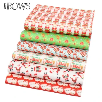 

IBOWS 6pcs 22*30cm Glitter Synthetic Leather Christmas Printed Fabric for DIY Hair Bow Bags Accessories Handmade Crafts Material