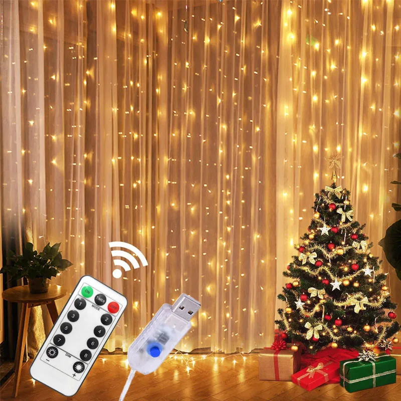 3M USB Power Remote Control LED Curtain Fairy Lights Christmas Garland Copper Wire Lights For New Year Christmas Bedroom Home