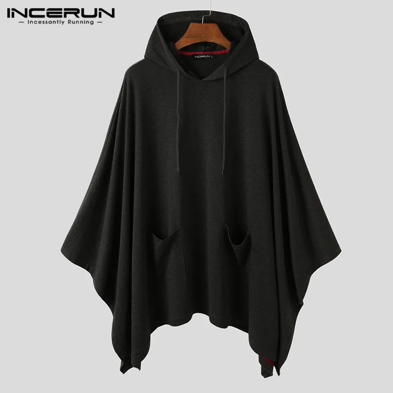 Men Sweatshirts Hoodies Cloak Poncho Streetwear INCERUN Casual Pockets Chic Loose Solid