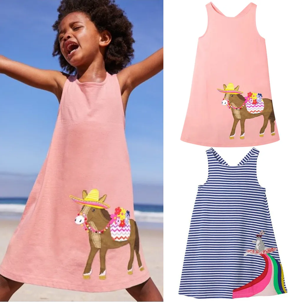 Новинка; платье для маленьких девочек; однотонное платье с принтом; одежда в полоску для маленьких девочек; Радужное платье принцессы с изображением мультяшных животных; vestido