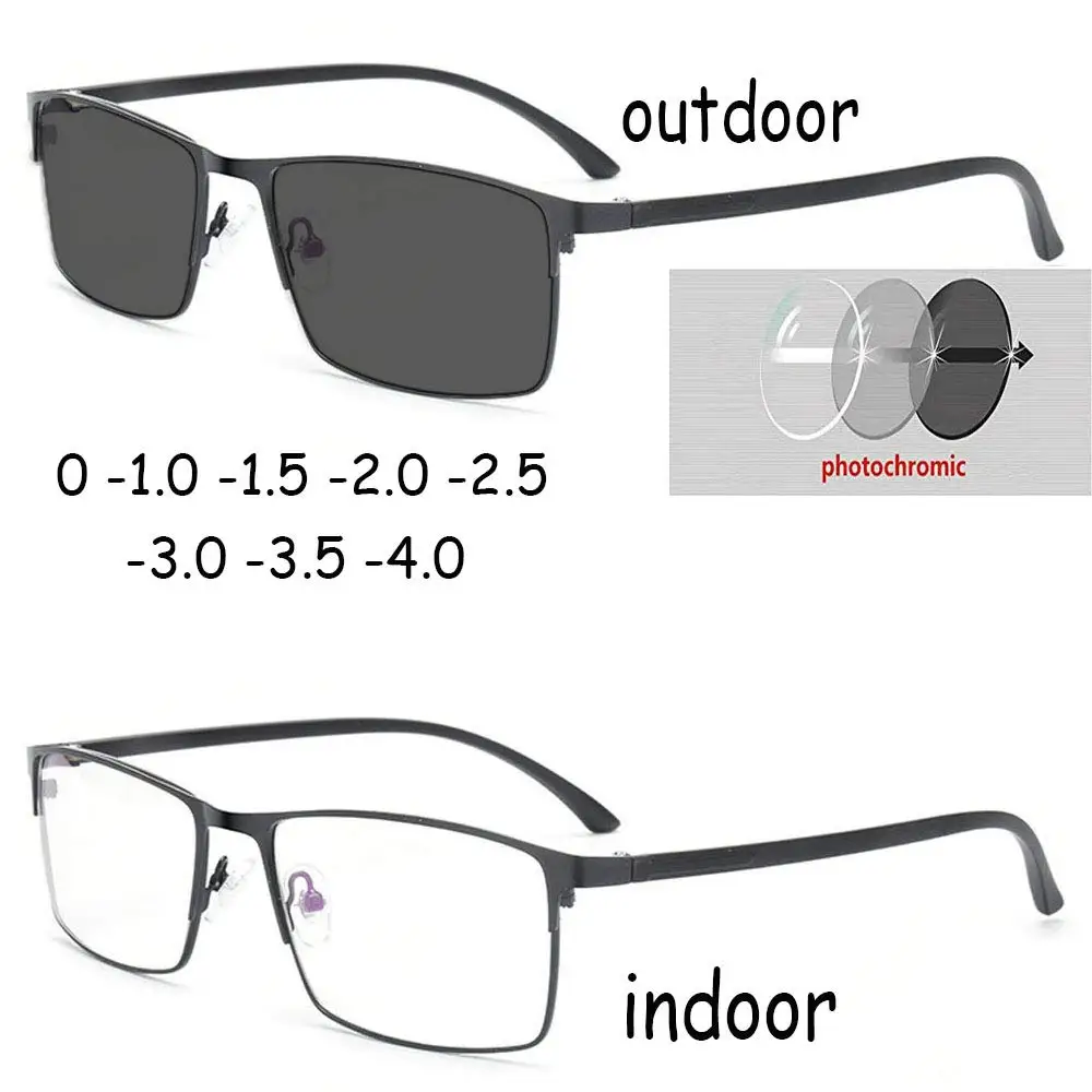 Mincl/new Metal Square Frame Men's Business Sun Photochromic Full Frame Glasses Frame Optical Prescription Reading Glasses NX