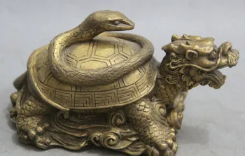 

zhmui88002841998++6" China Brass Dragon Turtle Tortoise Snake God Beast longevity Statue
