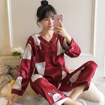 

Luxury Silk Good Quality Pajama Sets For Womenn Spring Summer Long Sleeve 2 Pcs Premium Pyjamas Night Sleepwear Leisure Pijama