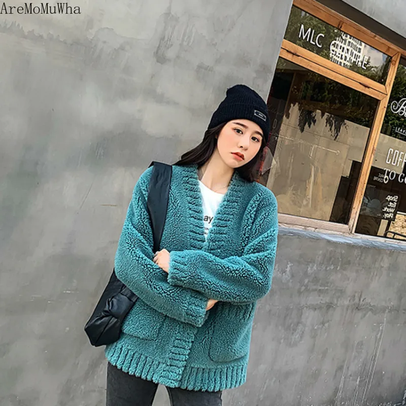 

AreMoMuWha New 2019 autumn and winter granule sheep shearing short composite fur one wool coat jacket female women jackets MH471