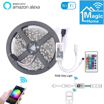 

LED Strip Light RGB 5050 Smart LED Light Strips WIFI Control 5M with Amazon Alexa DC 12V+ Remote Control +Adapter Non waterproof