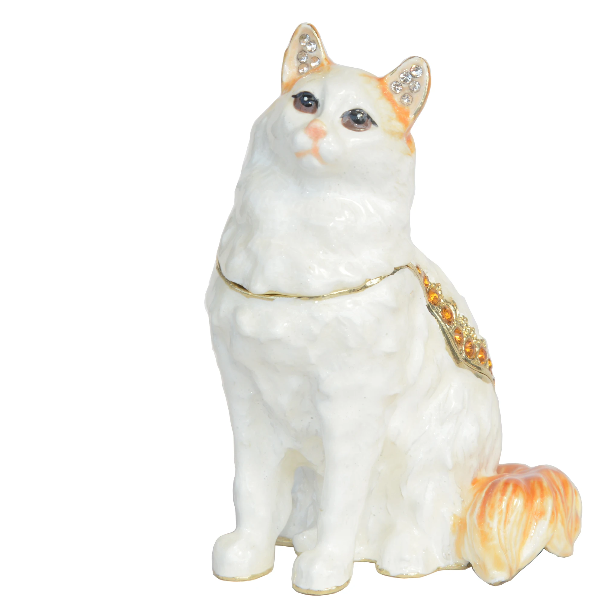 Persian Cat Sitting Trinket Jewelry Box Metal Tabletop Decoration Ring Earring Necklace Holder