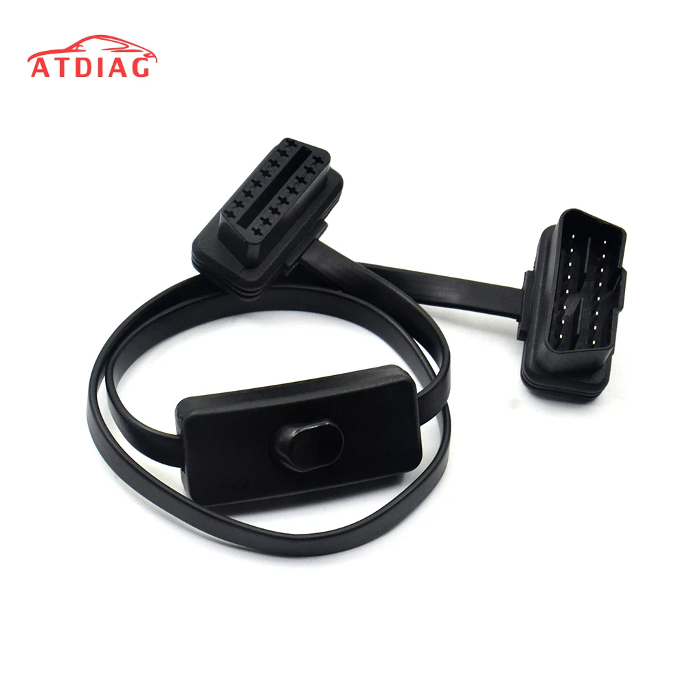 Плоский тонкий интерфейс OBD с переключателем OBDII 2 16Pin штекер-гнездо ELM327
