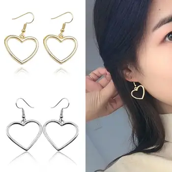

Fshion Hollow Heart-shaped Earrings Simple Hollow Love Heart Dangle Earrings Clip Earring Gold Silvery Earring Jewelry