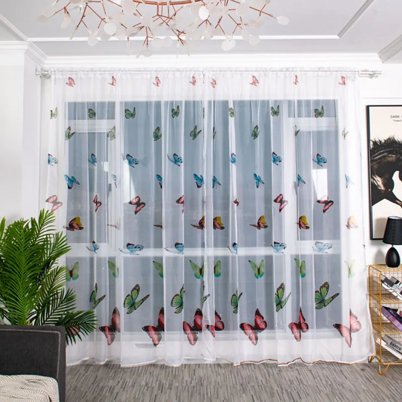

New Butterfly Curtain Tulle Door Screen Window Curtain Blind Drape Panel Sheer Valances Bedroom Living Room Curtains Cortinas