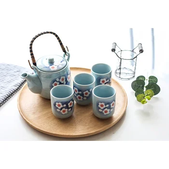 

Portable Teapot Tea Cups Set Flower Pattern Kettle Ceramics Teapot Creative Water Jar Set Teaware with 4pcs Cups
