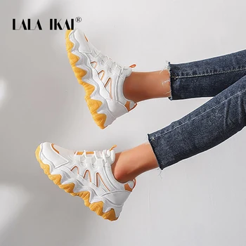 

LALA IKAI Sneakers Women Autumn 4CM Breathable Mesh Shoes Casual Lace Up Vulcanize Shoes Female Walking Soft Tenis Shoes A30751