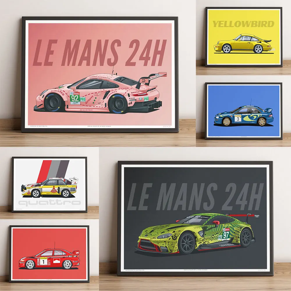 Классический гоночный автомобиль Le Mans 917 цветов Ранняя живопись домашний декор