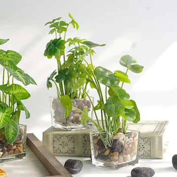 

Artificial Plants with Simulation Bonsai Glass Pot 4-leaf Clover Window Decoration Household Table SNO88