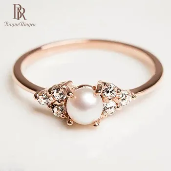 

Bague Ringen Jewelry 925 Silver Ring Rose Gold Color Pearl Zircon Handornaments Size6,7,8,9,10 Birthday and Anniversary Day Gift