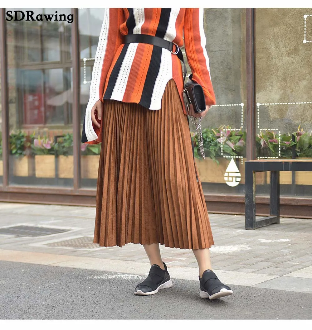 Новая осенняя и зимняя плиссированная юбка Корейская версия замшевой юбки с оленем