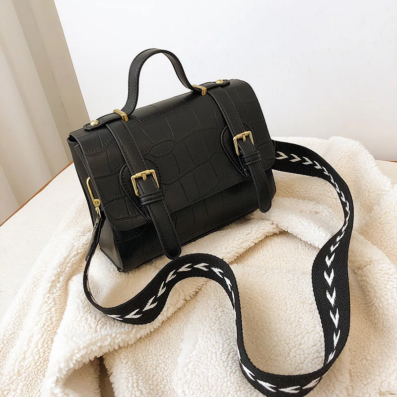 

2019 New Style WOMEN'S Bag British-Style Fashion Western Style Wide-Strap Handbag Belt Decoration Crossbody Bag