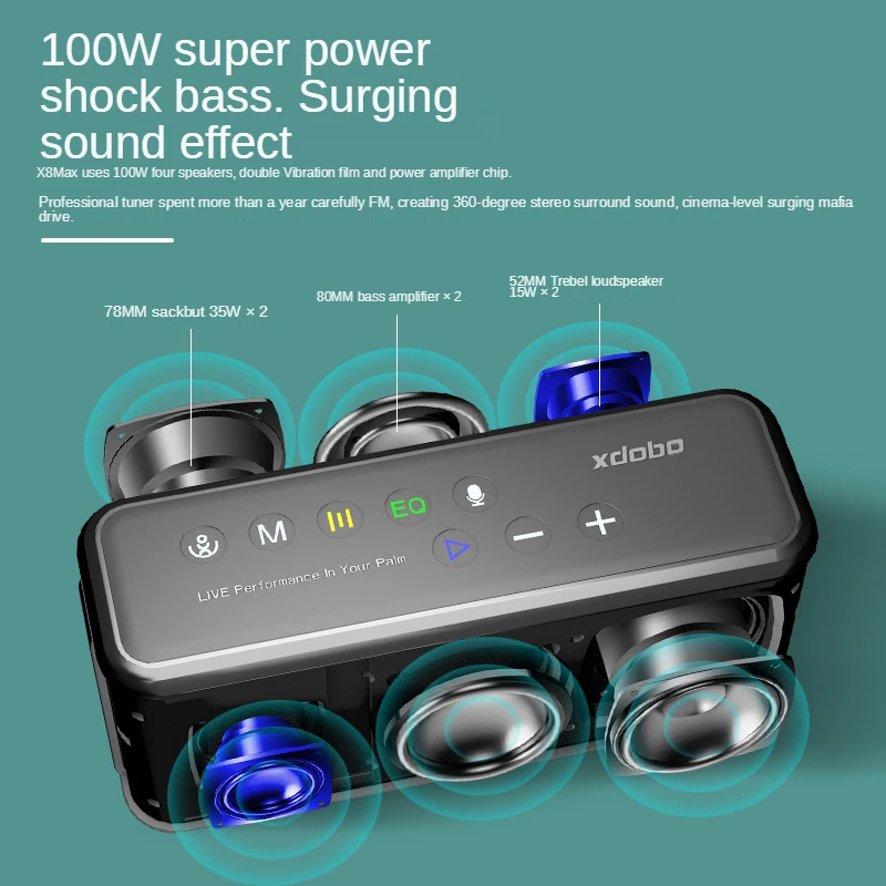 XDOBO X8 Max 100W Super Power Bluetooth-Compatiable Wireless Speaker TWS Subwoofer Power Bank Function Support USB/TF/AUX bluetooth speaker portable speaker audio speaker