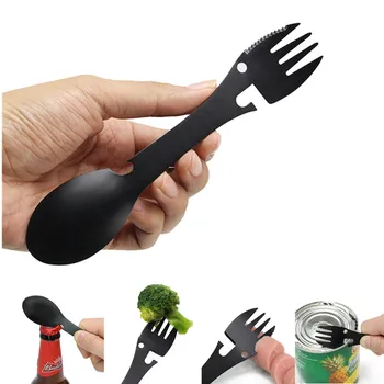 

5 in1 Multi-functional Camping Equipment Cookware Spoon Fork Bottle Opener Portable Outdoor Camping Tableware for Picnic Travel