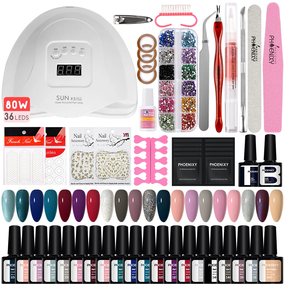 Nail Extension Professional Full UV Gel Manicure Kit Semi Permanent Nail Kit With Lamp Poly Nail Gel Extension Gel Varinsh Kit