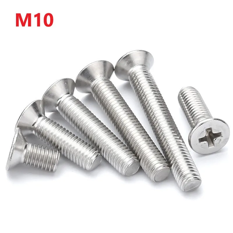 

M10 Cross Recessed Countersunk Screws 304 Stainless Steel Phillips Flat Head Machine Bolts 16 18 20 25 30 40 45 50 100 110mm