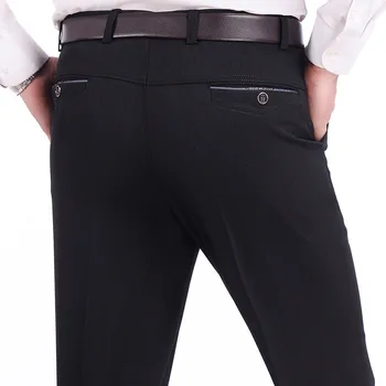 

men's casual pants fitness straight polyester blends long trousers plus size 2019 spring fall black dad business formal slacks