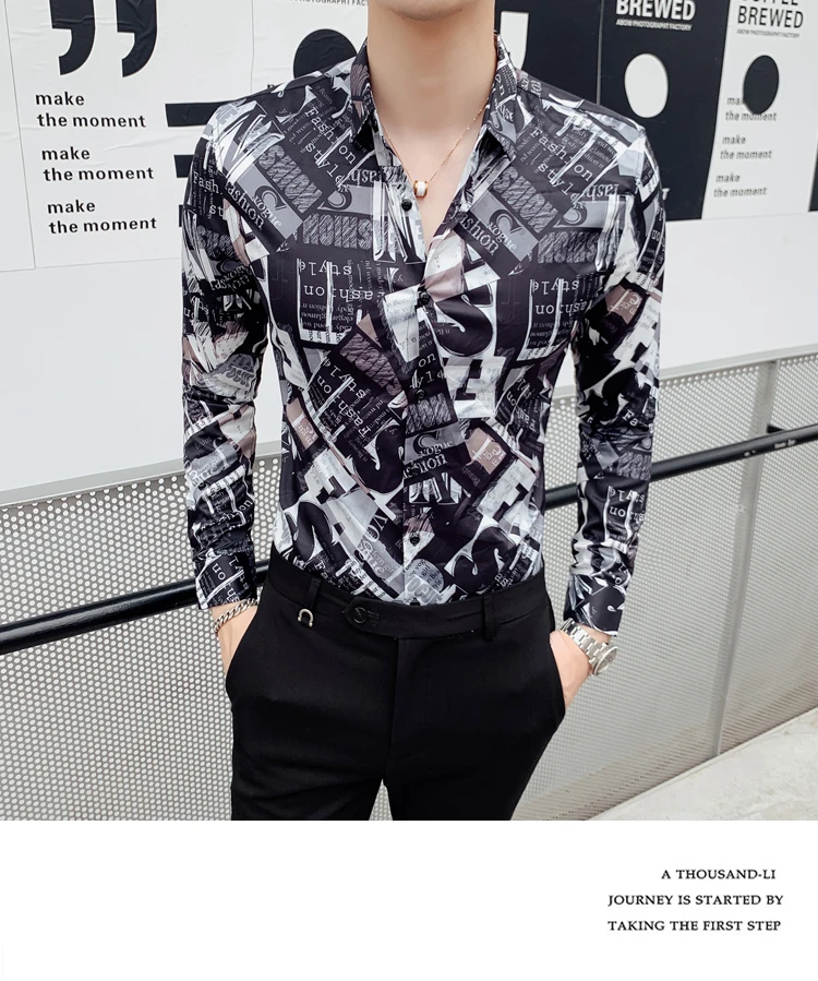 Брендовая мужская рубашка Camisa, осень, рубашка с принтом, Мужская Уличная одежда с длинным рукавом, Повседневная приталенная рубашка, мужские вечерние рубашки