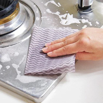 

50Pcs Roll Non-Woven Fabric Washing Cleaning Cloth Towels Kitchen Towel Disposable Striped Practical Rags Wiping Souring Pad TOB