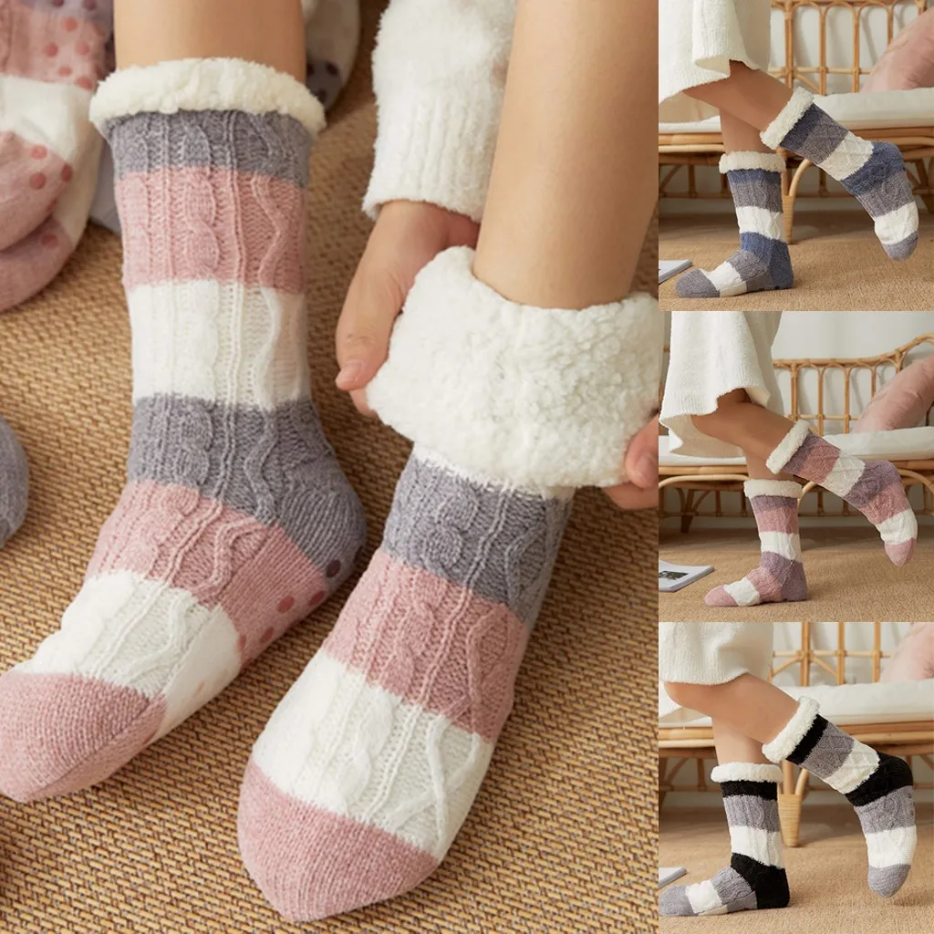 Women Socks Girls Print Stripe Casual Non Slip Keep Warm Winter Mid Tube Cute Funny Socks calcetines носки W10