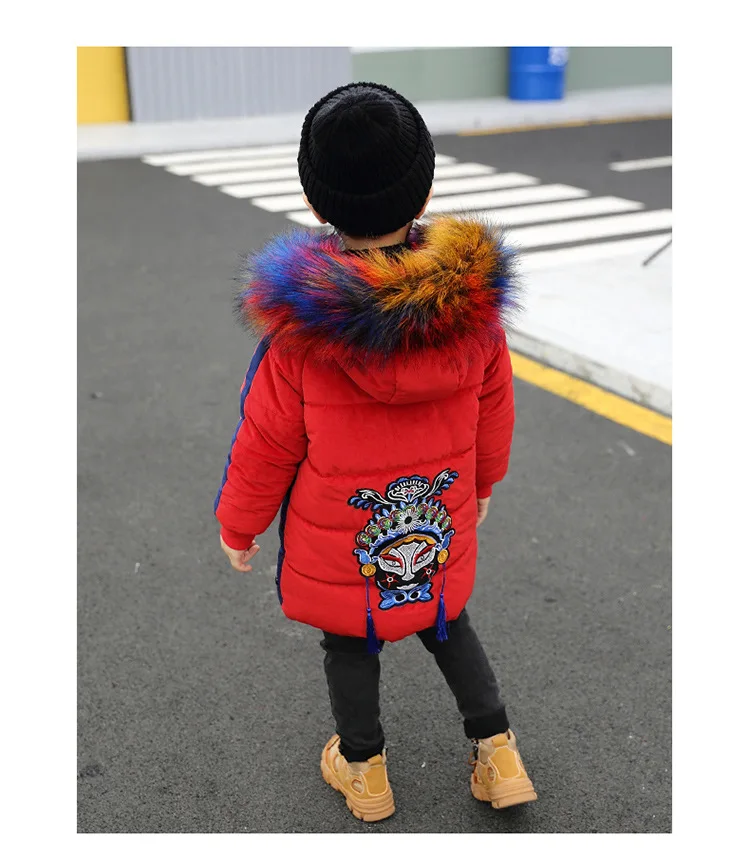 Г. Новая зимняя детская одежда детская теплая пуховая куртка с хлопковой подкладкой для мальчиков длинное пальто с меховым капюшоном для маленьких мальчиков верхняя одежда