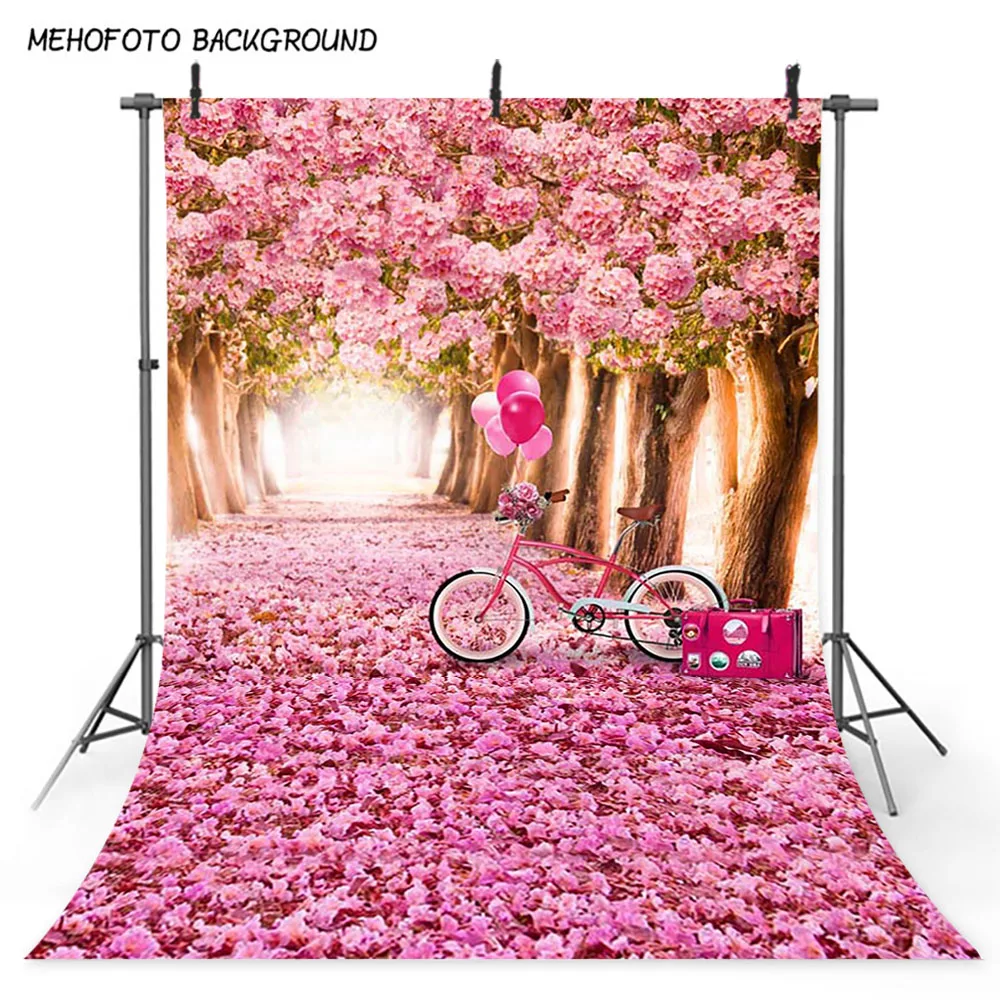 

MEHOFOTO Background Wedding Photography Backdrops for Photocall Boda Birthday Party Theme Backdrop Romantic Pink Flowers Bike