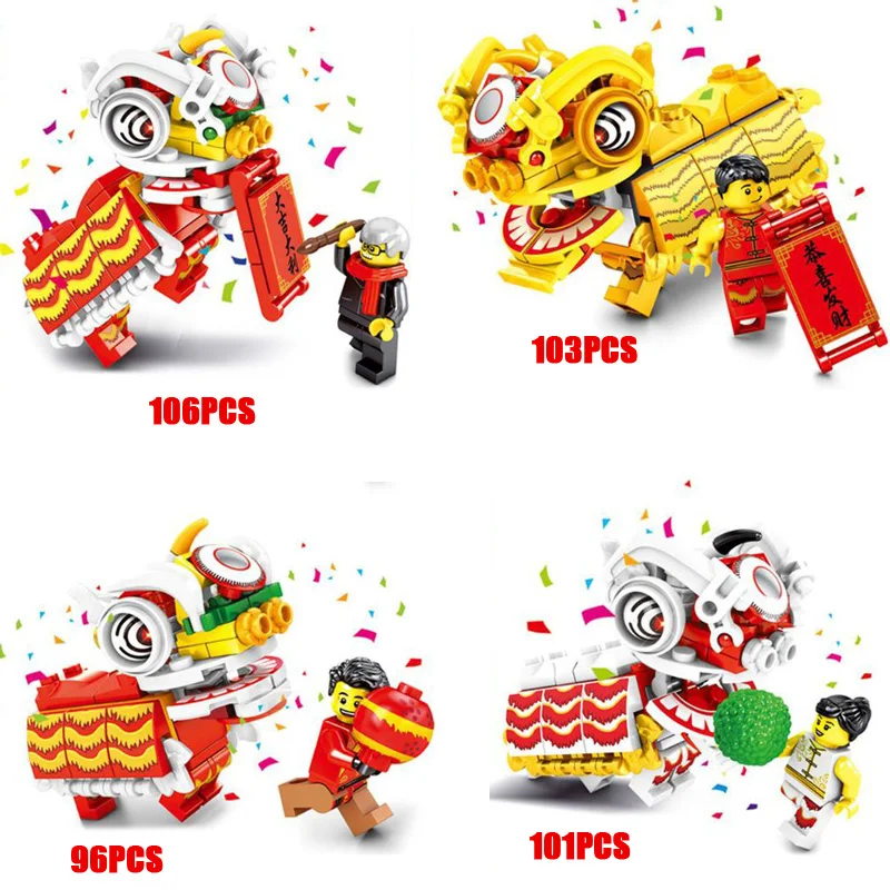 

Chinatown China Spring Festival Chinese new year culture and art lion dance building block dancer figures bricks toys for kids