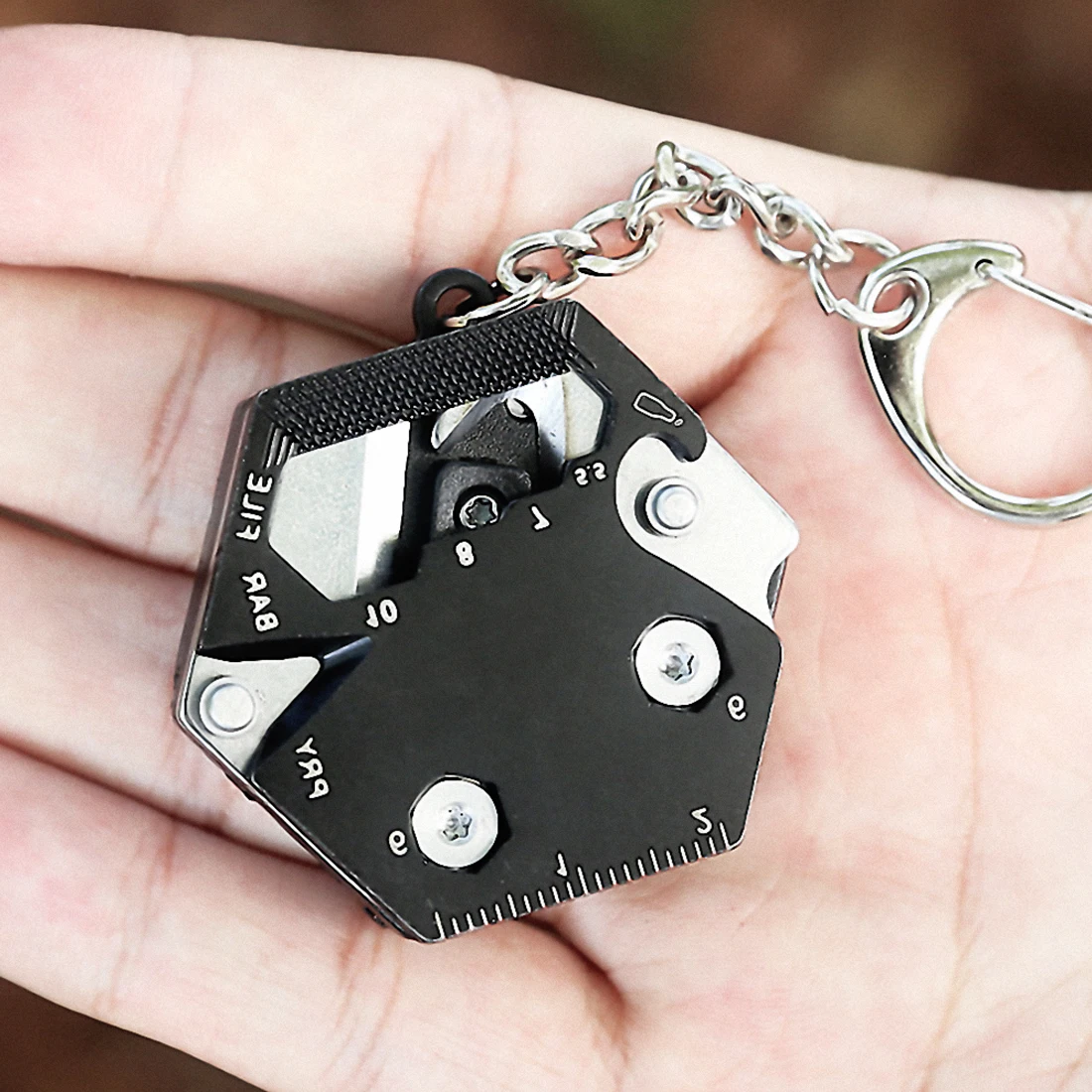 

Multitool Keychain Hexagonal Kit Folding Mini Pocket Survival Tool Set Stainless Steel with Knife Micro Screw Driver Set Bottle
