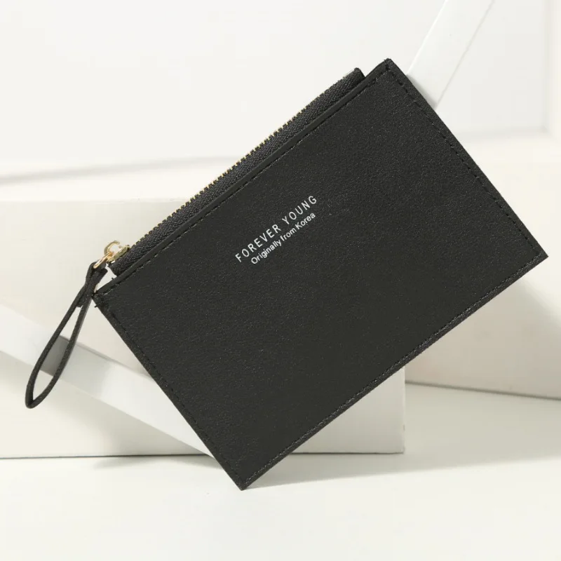 Card Holder Men and women ID card holder PU zipper small coin purse credit card holder solid color business case