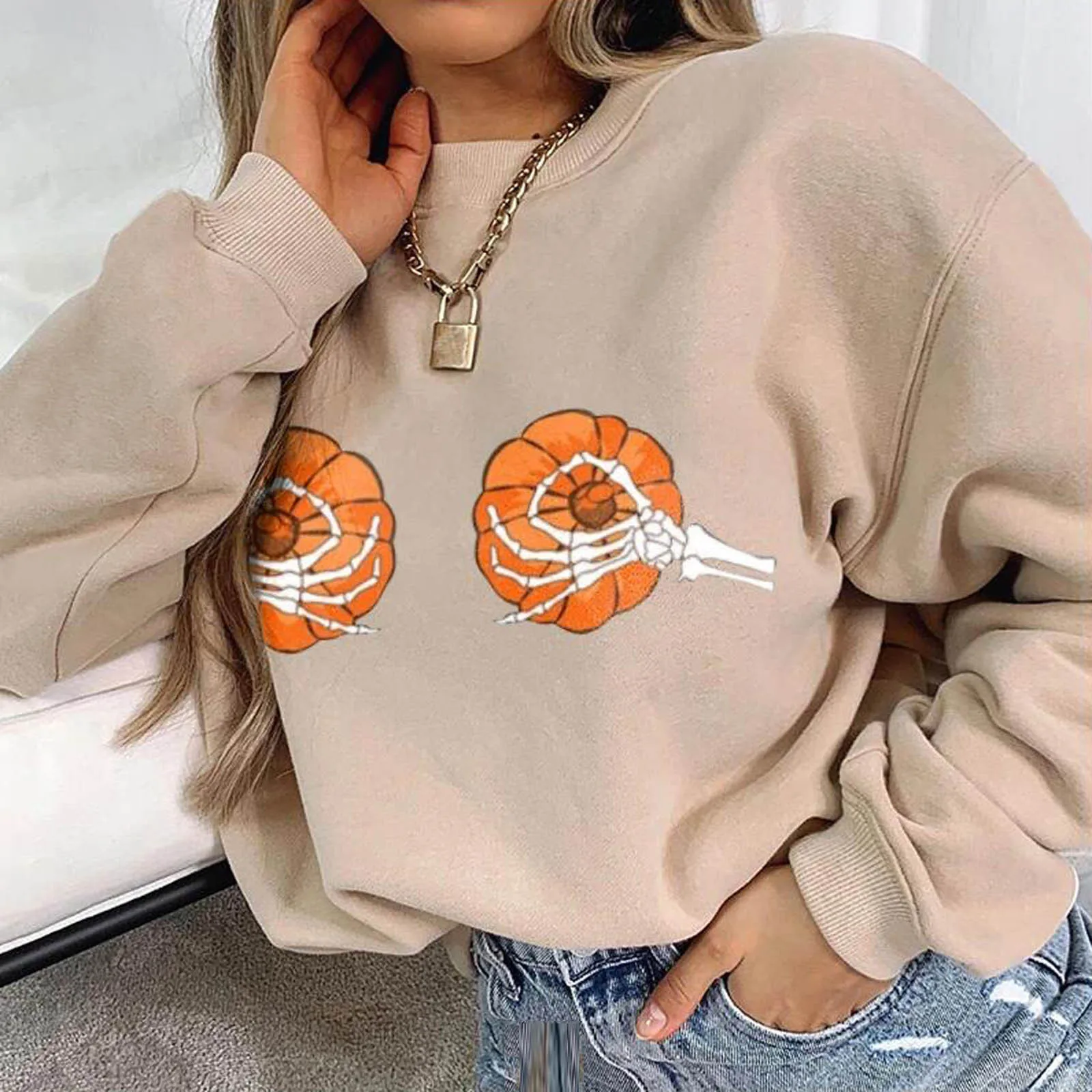 Halloween Pumpkin Oversized Sweatshirts Fashion Women's Clothing Casual Long Sleeve Pulovers Tops Autumn Ladies Sweatshirts 1