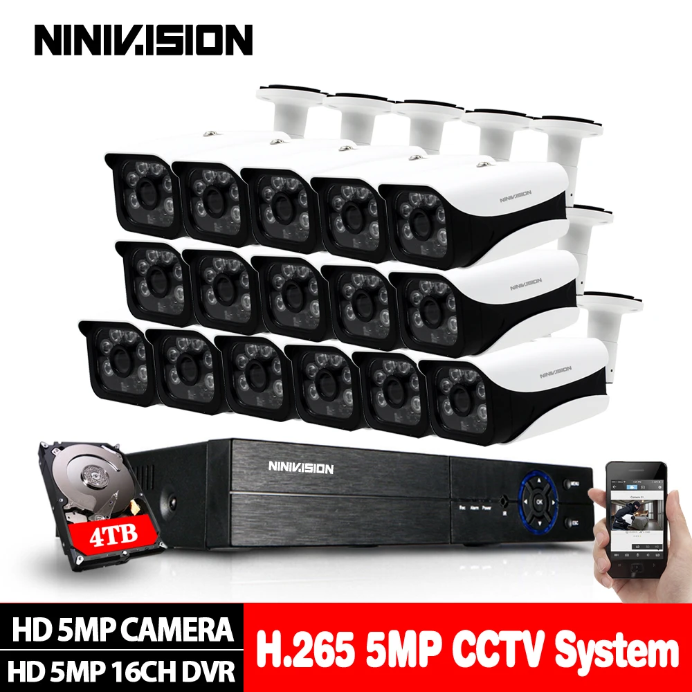 16 каналов 5 МП в 1 CCTV H.265 DVR HD шт. 2560*1944 Мп TVI камера безопасности наружная