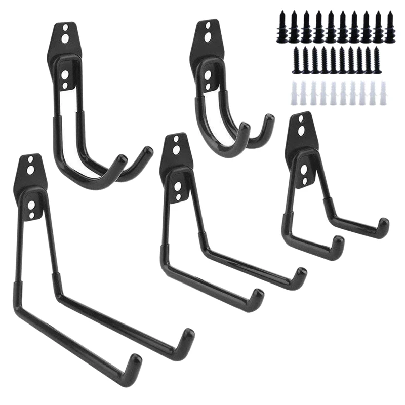 5 Pack Utility Hooks Wall Mount Tool Holder U Hooks for Home Garage Storage Organizer Garden