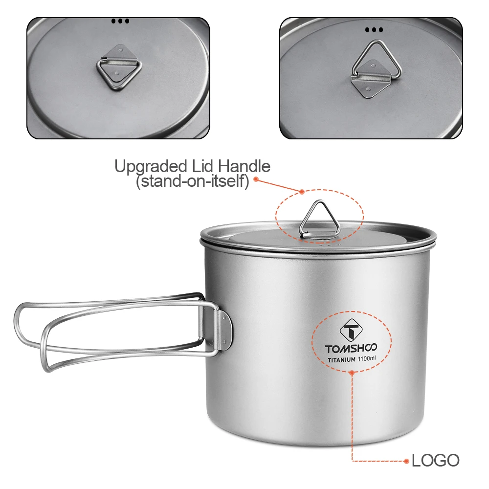 Tomshoo 1100ml Titanium Mug Outdoor Camping Picnic Water Cup Camping Tableware Cookware w/ Lid Camping Accesorios Cookware Camp 5