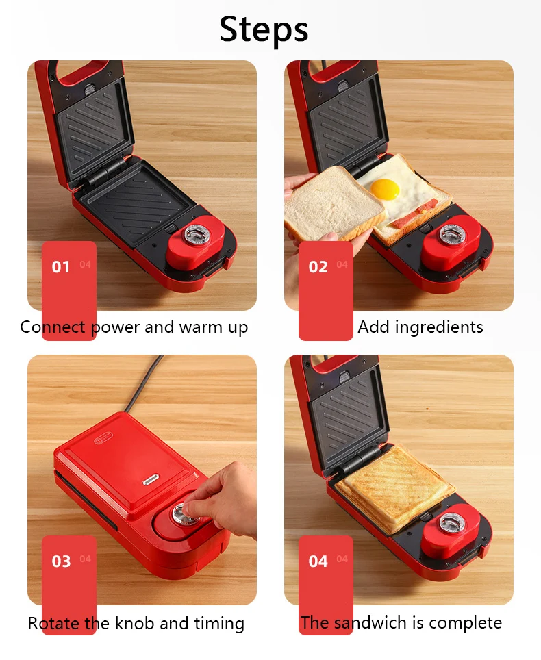 Description Picture 4 of itemDMWD Household Multifunctional Electric Breakfast Waffle Maker Automatic Sandwich Bread Toaster Ham Meat Grill Pan 220V