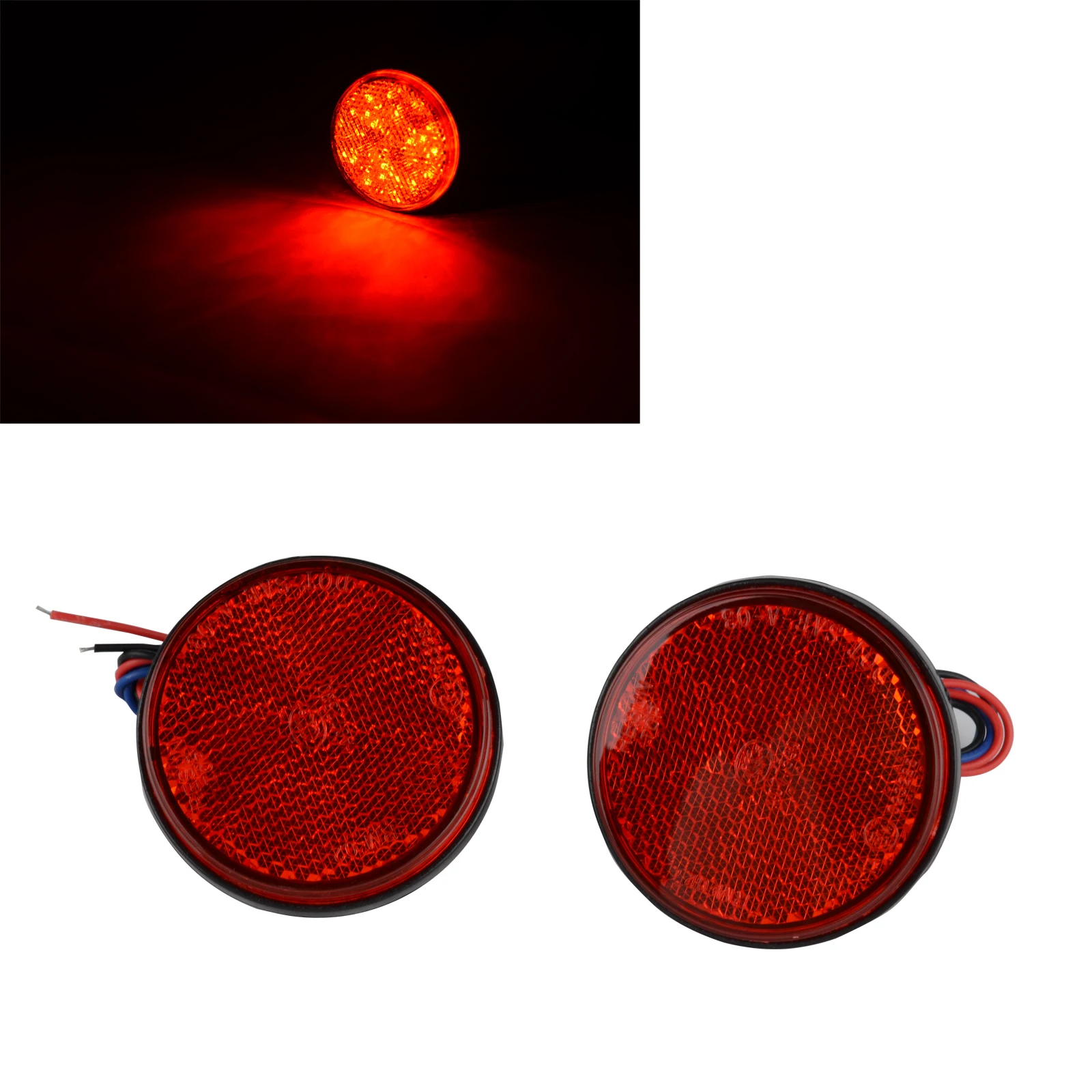 

2PCS 12V 24LED Motorcycle Round Reflector Turn Signal Light With Red Red Lens For Motorbike Tail Brake Stop Decorating Lamp
