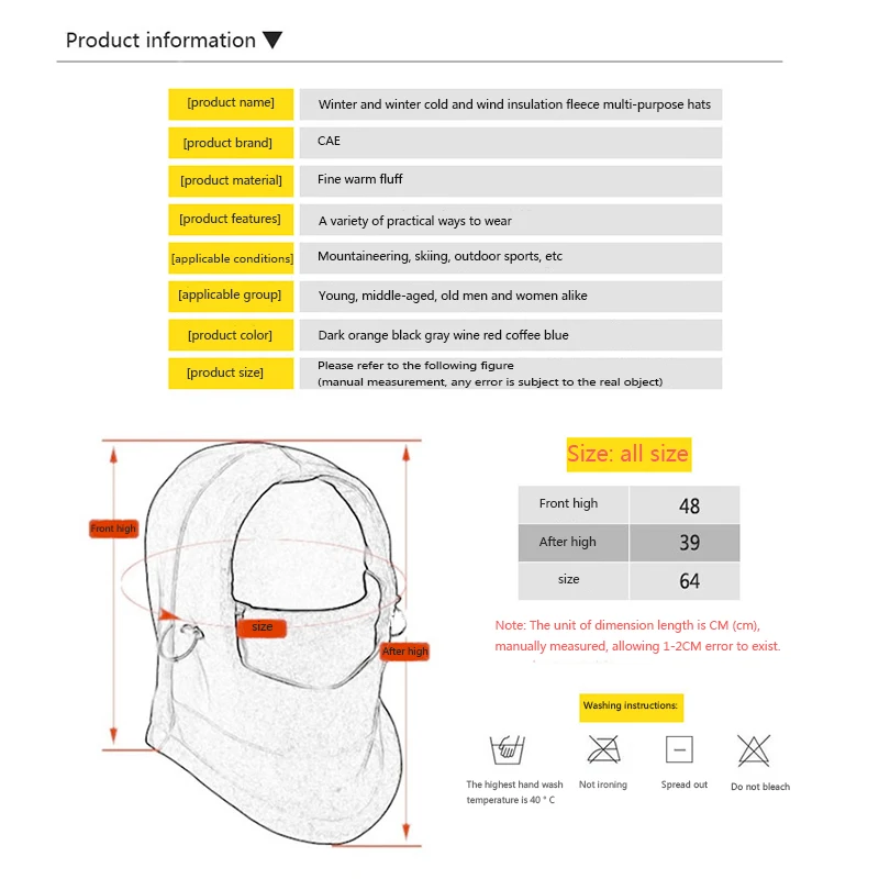Skiing Cycling Full Face Mask Face Cover Winter Stretch Neck Warmer Scarf Anti-Wind Thickened Comfortable Soft for Outdoor