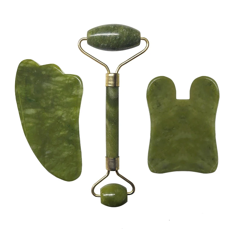 Jade Roller Facial Massage Tool Set Natural Stone Face Massager Guasha Massage Board Gua Sha Scraper Jade Roller And Guasha Kit
