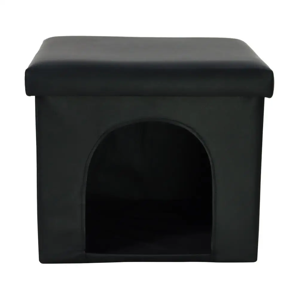 KKTONER Faux Leather Foldable Storage Ottoman Cuboid Toy Box Chest Foot Stool 14x12 x12 Black