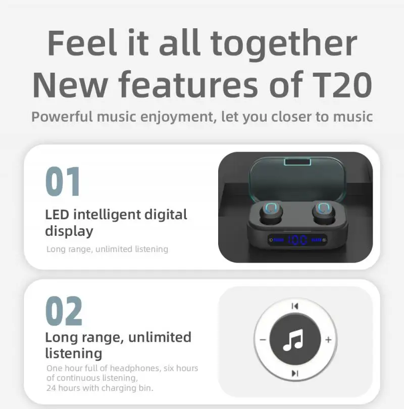T20 TWS Button Wireless Headphones Bluetooth In The Ear Stereo Sport Headsets Bluetooth 5 0 Noise Reduction Earphone